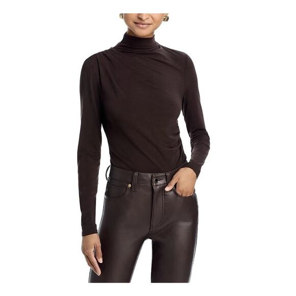 Women's Veronica Beard Mylie Brown Long Sleeve Ruched Turtleneck Top Size Medium - Picture 2 of 6